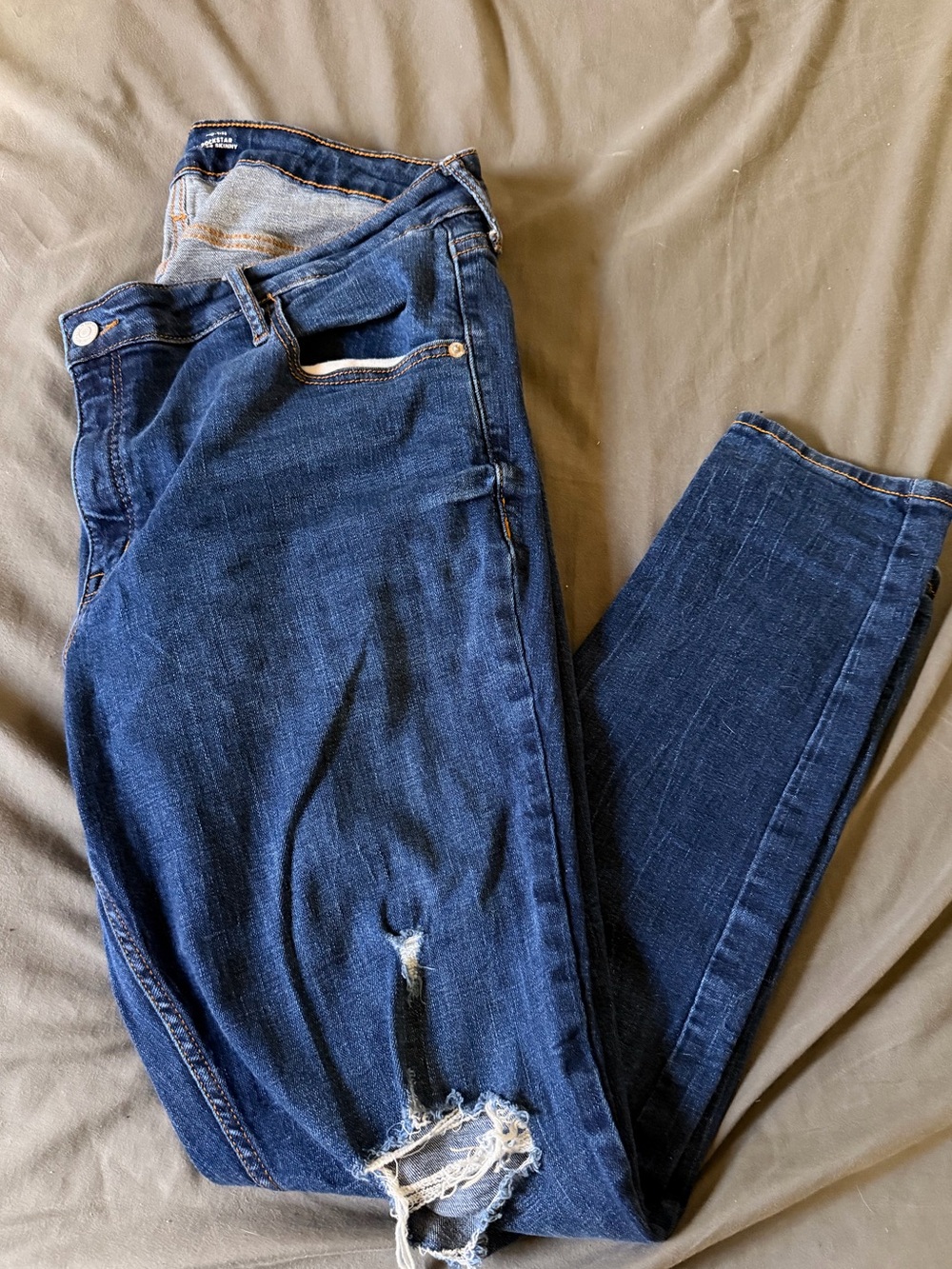 Classic Dark Blue Women's Distressed Skinny Jeans